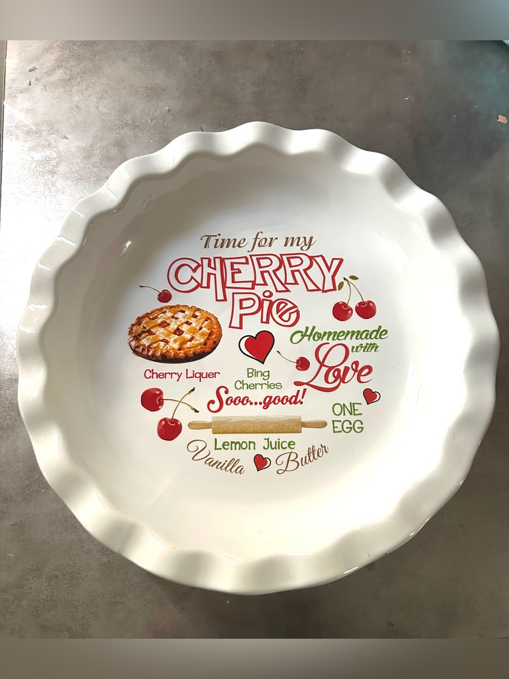 Vintage Cherry Pie Ceramic Pie Dish - never used
